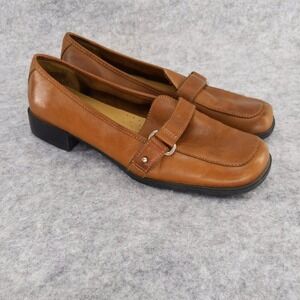 Thom McAn Loafers Women 7.5 Brown Leather Square‎ Toe Low Block Heel Comfort